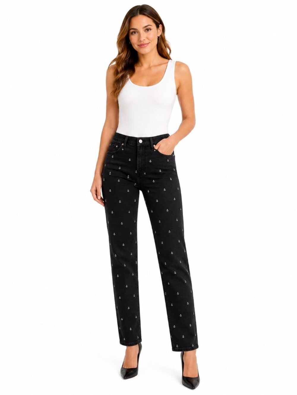 NWT SCOTCH & SODA Black Jeans with White Embroidery - 30/32